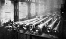 Finished 16 inch gun barrels, Gun Shop Examination Bay, Vickers Ltd., River Don Works, Brightside Lane