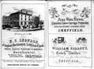 Advertisement from Sheffield Red Book, W.G. Snowdon, surgical instrument maker, John Wing Unwin, cab and carriage proprietor and William Gillott, coach builder