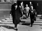 Official visit of Winston Churchill, leaving Town Hall with Herbert Keeble Hawson, Lord Mayor