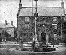 Woodhouse Market Cross and stocks, Market Square. Royal Hotel, No. 10 Market Square and Tannery Street in background