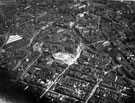 Aerial view - City Centre including City Hall (under construction), Barker's Pool, Town Hall and St. Paul's Church, Pinstone Street, Fargate, Central Telephone Exhange, West Street, Division Street and Wellington Street in foreground