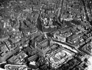 Aerial view - City Centre including City Hall (under construction) and Regent Cinema, Barker's Pool, Town Hall and St. Paul's Church, Pinstone Street, rear of Grand Hotel, Leopold Street, Fargate, on left and Surrey Street in background