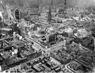 Aerial view - Walker and Hall Ltd., Electro Works, Howard Street and Eyre Street, centre, Truswell's Brewery Co., left, Music Hall, Surrey Street, bottom right, Town Hall, top left and St. Maries Church, top centre
