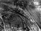Aerial view - River Don and SYK Navigation showing Washford Bridge, Don Terrace, Effingham Road, Park Iron Works, Norfolk Bridge Works and L.M.S. Railway