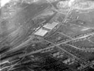 Aerial view - Sheffield Corporation Abattoir - roads including Cricket Inn Rd. (across centre ), Maltravers Rd, Maltravers Plce and Maltravers Cres, Whites Lne(bottom of picture), Aston Street also showing L.M.S and L.N.E. Railways and Nunnery St
