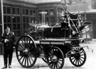 View: s12471 Superintendant William Frost and a horse drawn steam boiler outside West Bar fire station
