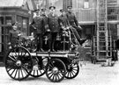 View: s12472 Firemen including Superintendant William Frost and a horse drawn steam boiler outside West Bar fire station
