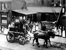 Fire engine passing William Evan's old blacksmith's yard, Nos. 221 - 223 Langsett Road