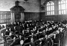 View: s12585 City Council at their first meeting in the new oak-panelled Council Chamber on Pinstone Street, Lord Mayor, The Duke of Norfolk, presides