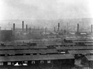 Looking down across Petre Street and Munition Street Huts, Grimesthorpe towards Carlisle Street Schools, Atlas and  Norfolk Street Works in the distance. Huts demolished 1940