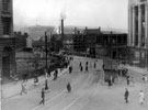 General view of Angel Street looking towards Snig Hill, chimney in foreground belongs to Duncan Gilmour's, Lady's Bridge Brewery
