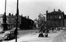 Barkers Pool towards Division Street, The Albert public house (Nos. 2 - 4 Cambridge Street) and War Memorial on left