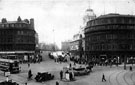 Town Hall Square looking towards Barkers Pool, 1930-34, J. Lyons and Co. Ltd., Dining and Tea Rooms on left, Cinema House and Wilson Peck, (Nos 66,68 and 70, Leopold Street), right