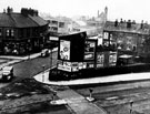 Bradfield Road, foreground, Owlerton Green looking across to Penistone Road, W.R. Swann and Co. Ltd., surgical instruments manufacturers in background, tower belongs to St John the Baptist Church