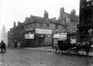 View: s13695 High Street / Market Place, corner with Change Alley, King's Head Hotel can be seen to right of picture, timber framed building was once a substantial town house