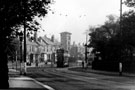 Burngreave Road at the old toll bar looking towards Mrs. E. E. Dey's Dancing Academy in the 'Tower', Pitsmoor Road with Abbeyfield Park on the right