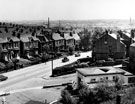 Elevated view of Burngreave Road and the junction of Kilton Hill looking towards Attercliffe, Burngreave Service Station bottom of picture