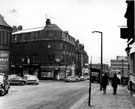 Cambridge Street looking towards Moorhead and Charles Street (left), No. 35 Cambridge Street, Hibbert's (Chocolates) Ltd., confectioners
