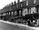 Terraced houses (now demolished), Carrfield Road, Heeley, steps on right lead to Northcote Road