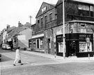 View: s14145 Carver Street at corner of Division Street, City Centre, No. 30 Division Street, Bruce and Co., jewellers, No 35, Carver Street, former Carver Street Board Schools, then owned by Charles Constantine Ltd., Builders Merchants