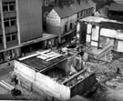 View: s14261 Elevated view of Change Alley showing demolition of buildings, Yorkshire Electricity Board (Sheffield Area H.Q.) on left
