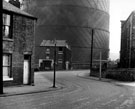 No. 14 Chapman Street, Low Wincobank looking towards Barrow Road and gas holder of Sheffield Gas Company, with Barrow Road Primitive Methodist Church on the right of picture