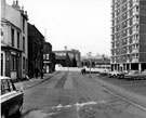 Cliff Street, Sharrow, photographed from junction with Lansdowne Road, looking towards Eclipse Components Ltd., razor blade manufacturers, Gilcar Works, Napier Street, Club Garden Inn on left, Lansdowne Flats on right