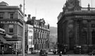 View: s14544 Looking towards Commercial Street and Canada House (the old Gas Company offices), from High Street, Yorkshire Bank (former General Post Office), left, Fitzalan Square and Barclays Bank, right