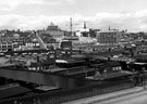 View: s14720 Elevated view of Sheffield Midland railway station, Howard Street, Pond Street, Polytechnic looking towards City Centre from Granville Street