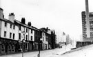 View: s14980 Duke Street from Broad Street, including Nos. 1 - 3 Ye Olde English Samson public house; No. 7 S. Arber, confectioners and (right) Park Hill Flats