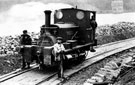 Steam Locomotive 'Kitchener' with Mr. Lloyd used in construction of Derwent Valley waterworks 	