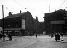 Ecclesall Road at junction with The Moor, former Brunswick Chapel, then occupied by J. Graham (Furnishers) Ltd., house furnishers, Nos. 215 - 221 Jas. Lamb and Son Ltd., drapers
