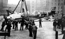 View: s15302 German Messerschmitt 109 plane brought down at Margate, September, 1940, shown on Albert Hall site, Barkers Pool, in aid of the Sheffield Newspapers War Fund
