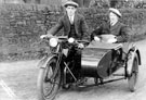 Rudge combination motor cycle, Stocksbridge Eli Shaw (on bike) and Chell Whittaker