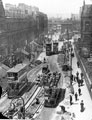 View: s15347 Re-laying the tram tracks on Pinstone Street, Tram No. 15 in foreground