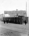Entrance to London Midland and Scottish Railway Wicker Goods Station and electric direction sign on corner of Spital Hill and Savile Street