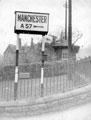 Junction of Manchester Road and Fulwood Road, illuminated classified road sign used where the obvious route does not happen to be the main road