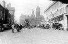 Exchange Street looking towards the Court House and Castle Street, Brightside and Carbrook (Sheffield) Co-operative Society, City Stores, right, Norfolk Market Hall, left