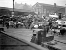 Exchange Street from Blonk Street/Furnival Road looking towards Norfolk Market Hall and Castlefolds Market, Mechanical Horse in foreground