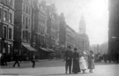 View: s15542 Fargate from High Street, including No. 9 A.H. Holland, provision merchant and Nos. 11 - 15 Goldsmith's Chambers, left