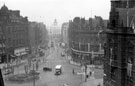 View: s15577 Elevated view of Fargate and Town Hall Square, Bank Chambers, left, Albany Hotel and Yorkshire Penny Bank, right