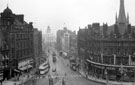View: s15578 Elevated view of Fargate, Bank Chambers, left, Albany Hotel and Yorkshire Penny Bank, right