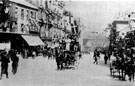 The Brougham Days of Fargate, leisurely days taken soon after road widening and when it still had its Green Dragon Hotel (No 44, between shop flying the Union Jack and Davy's)