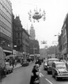 View: s15632 Fargate looking towards Town Hall Square showing Christmas illuminations, Fargate Court, Fargate House, Victoria House and Carmel House, left