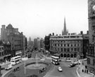 View: s15648 Elevated view of Town Hall Square looking towards Fargate, Bank Chambers, left, Goodwin Fountain, centre, Yorkshire Bank, right