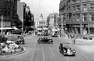 View: s15653 Fargate from Town Hall Square, Yorkshire Penny Bank and Albany Hotel, right, Town Hall Square Rockery, left