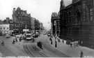 View: s15668 Town Hall Square looking towards Fargate and Bank Chambers, left, Town Hall, Pinstone Street right