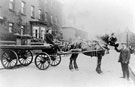 Horse drawn cart and farm hands from Ivy House Farm, Woodseats, possibly decorated for a May Day Parade, 1903-1909