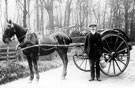 Horse drawn milk cart belonging to Ely Barber of Bentley Hall Farm, Coal Aston