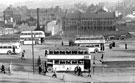 View: s15862 Pond Street bus station looking towards Joseph Rodgers and Sons Ltd., cutlery manufacturers, Sheaf Island Works and F. J. Brindley and Sons, hammer manufacturer, with the slums of the Park District in the background